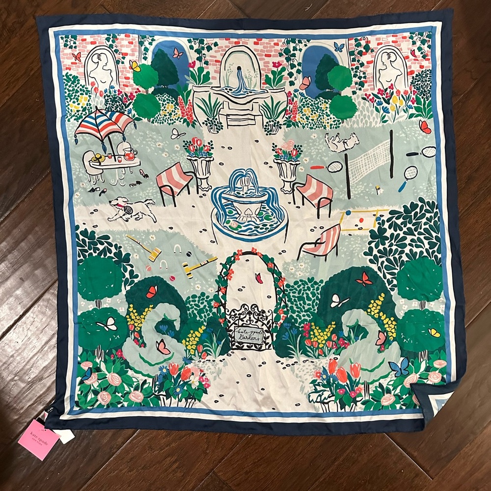 Kate Spade Garden Party Floral Print Scarf in Blue and Green